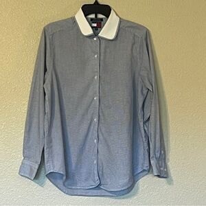 Tommy Hilfiger Women’s Vintage Size 12 Navy & White Button Up Long Sleeve Shirt
